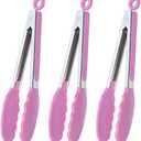 HINMAY Serving Tongs with Silicone Tips 9 Inches Stainless Steel Food Tongs, Set of 2(Pink)