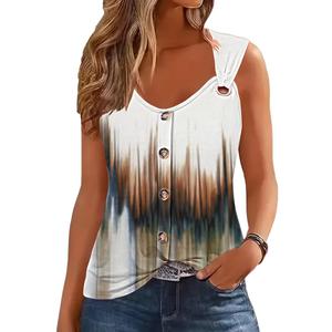 Womens Summer Tops Scoop Neck O Ring Shoulder Tank Tops Casual Sleeveless Button Front T Shirt Blouse (Small)