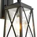 ALVIME Outside Wall Lantern, 17 Inch Black Large Outdoor Sconce Lights, Waterproof Outdoor Wall Lamps, Front Porch Light Fixtures for House Door, Entryway, Garage, E26 Base&Water Ripple Glass, Medium Wall 17-inch