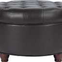 Homepop Home Decor | Button Tufted Faux Leather Round Storage Ottoman | Ottoman with Storage for Living Room & Bedroom (Distressed Brown), 25"D x 25"W x 15"H
