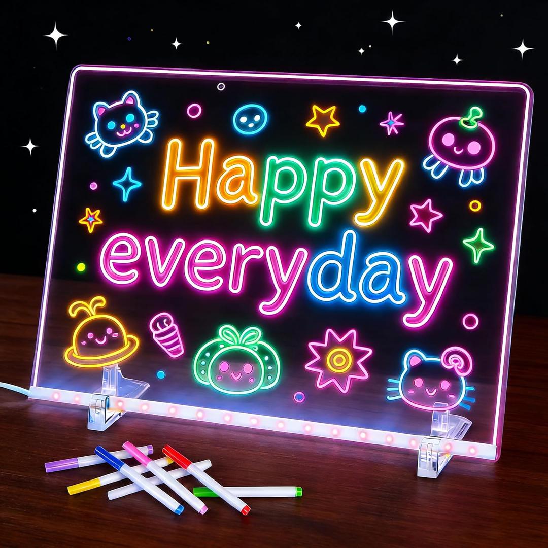 LED Note Board with 7 Colors15"x10" Drawing Tablet with 4 Modes, 7 Luminous Birthday Gifts for Kids (White)
