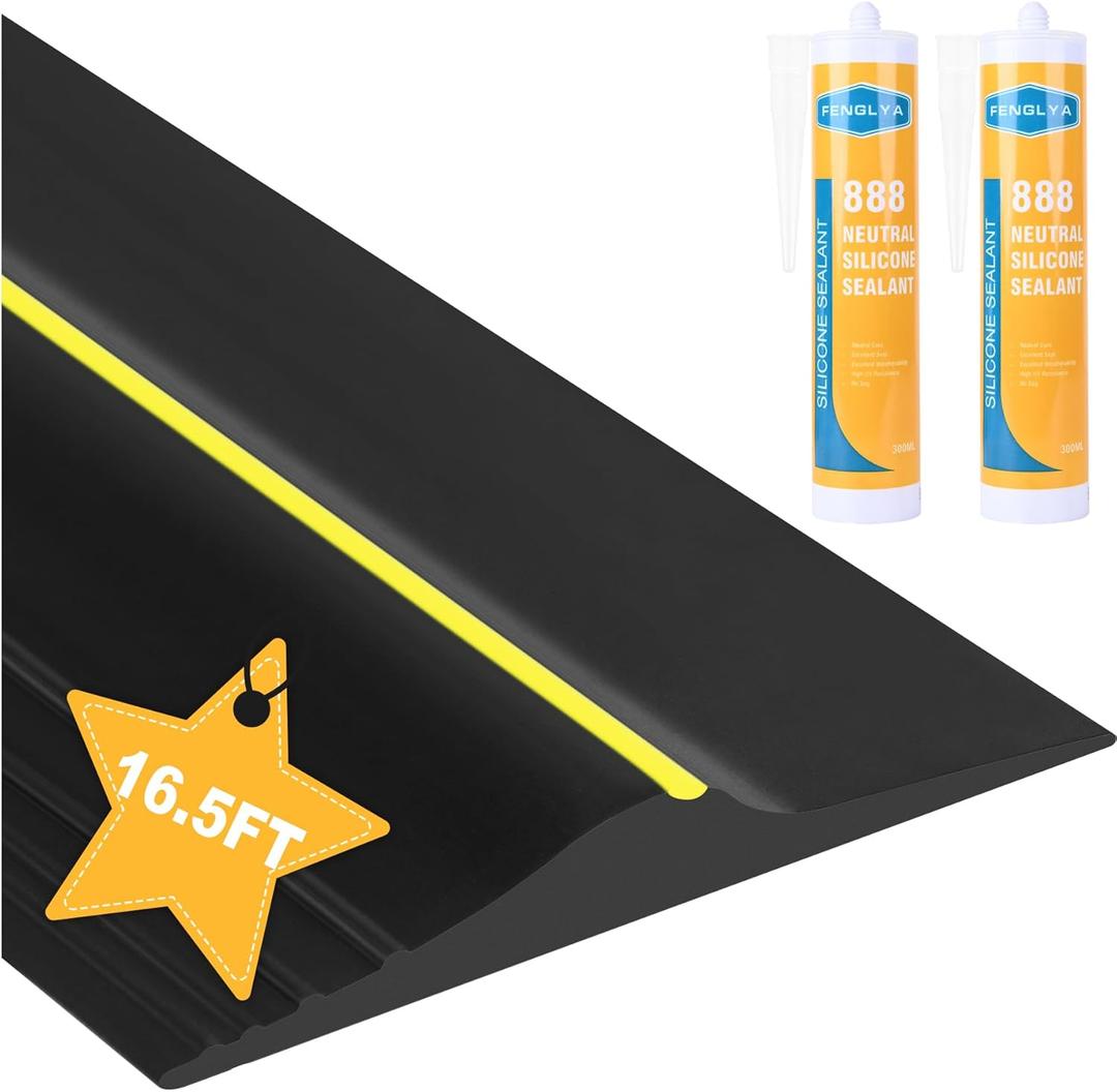 16.5Ft Weather Stripping Universal Garage Door Threshold Seal Strip, Garage Door Bottom Seal DIY Replacement with 20oz Glue Gel