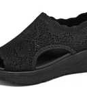 Womens Orthopedic Walking Sandals Arch Support Comfort Slip-On Sport Sandals Open-Toe Athletic Sandals for Plantar Fasciitis Summer Beach Casual (Black), Size 10