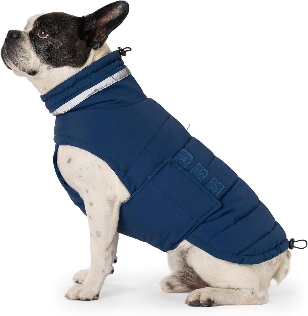 Mklhgty Waterproof Dog Coat for Small Dogs, Warm Dog Winter Jacket, Reflective Windproof Turtleneck Dog Cold Weather Coats with Adjustable Hook & Loop - Blue - S