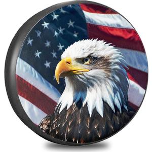 RV Spare Tire Cover with American Eagle USA Flag, Trailer Tire Covers PVC Leather for Truck SUV Wrangler Camper Vehicle Wheel Cover Waterproof Sun Dust Protection 17 inch
