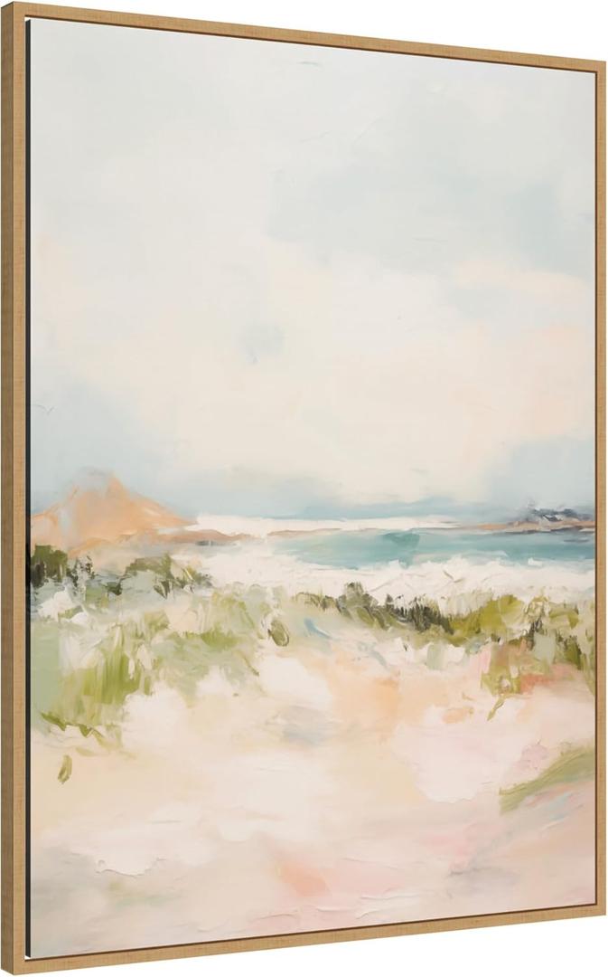 Kate and Laurel Framed Canvas Wall Art Print Tranquil Landscape III expansion by Amy Lighthall, 28 x 38 Sylvie Natural Frame, Coastal, Abstract Art for Wall Decor