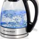 Hamilton Beach Glass Electric Tea Kettle, Water Boiler & Heater, 1 Liter, 1500 Watts for Fast Boiling, BPA Free, Cordless Serving, AutoShutoff & BoilDry Protection, Soft Blue LED (40930), 1.1 Quarts