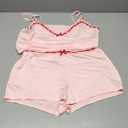 RUEWEY Women 2 Pieces Pajamas Set Bow Loungewear V-Neck Sleeveless Cami Tops and Shorts Sleepwear Outfits (Large, Pink)