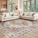 befbee Washable Area Rug 8x10, Large Soft Rugs for Living Room Stain Resistant Non-Slip Backing Rugs for Bedroom, Vintage Clearance Large Area Rug (Turmeric/Grey,8'x10')