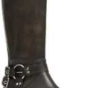 AMINUGAL Knee High Boots Women Square Toe Pull On Wide Calf Riding Fashion Buckles Chunky Metallic Casual Vintage Buckle Rivet 7