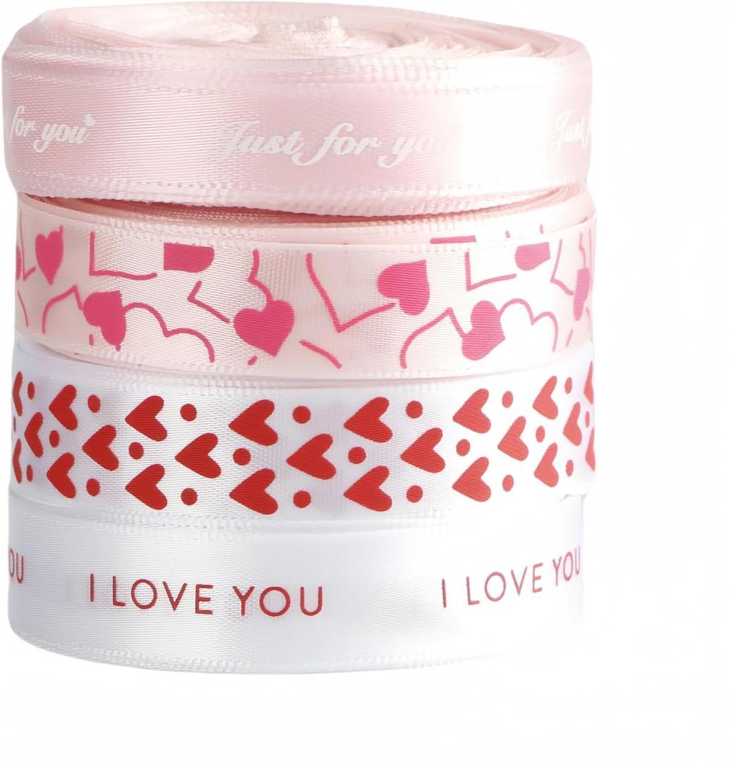 2 x Meseey 40 Yards 3/8 Inch Valentine's Day Ribbons Pink and Red Heart Satin Ribbon for Wrapping Party DIY Craft Decoration(40 Yards)