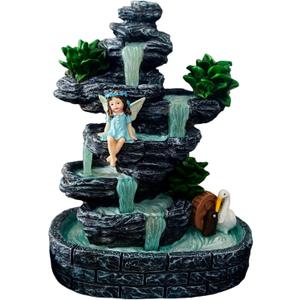 Fairy Garden Accessories Fairies Waterfall Solar Statues, 9" Waterproof Figurines Lights Outdoor House Decorations for Patio Lawn Porch Backyard, Gardening Birthday Gift for Women Kids Grandmom