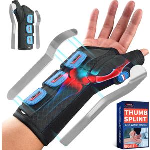 FEATOL Carpal Tunnel Wrist Brace Night Support, Thumb Spica Splint Right Hand for De Quervains Tenosynovitis, Tendonitis, Thumb Brace for Women Men, Black Blue, Small/Medium