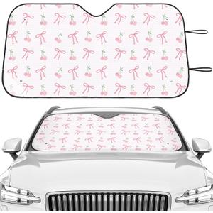 DaisyInner Bow Cherry Car Windshield Sun Shade Cute Cars Visor Front Windshield Sun Protector to Keep Cooler Vehicle Automotive Sunshade Interior Heat and UV Protection 55 x 27.6 Inch
