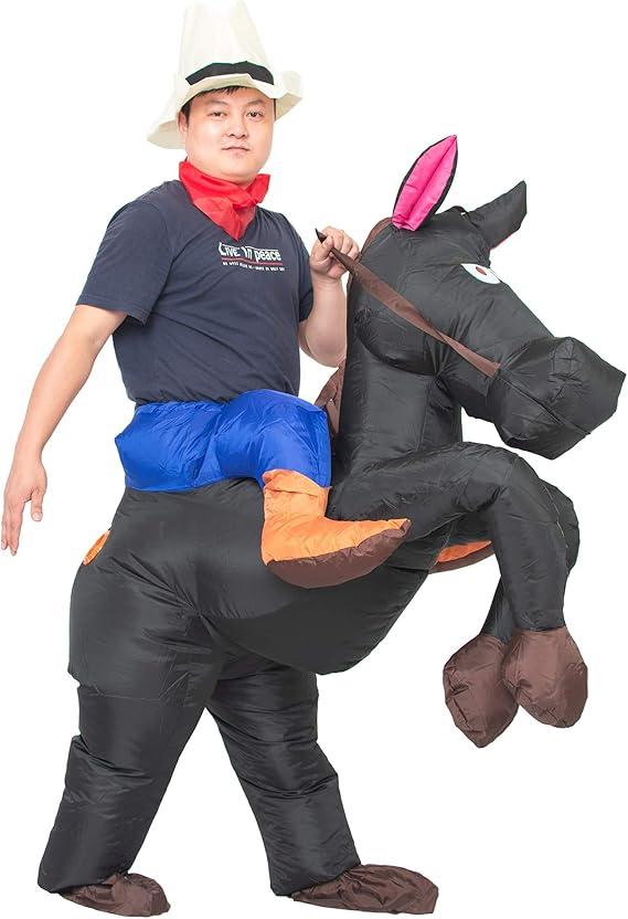 Inflatable Cowboy Costume Adult Western Horse Rider Fancy Dress for Men Women Halloween Party Suit One Size