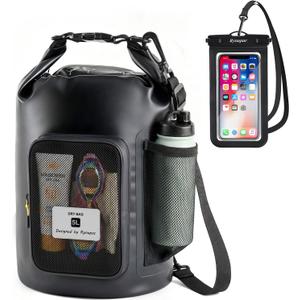 5L Waterproof Dry Bag with Bottle Holder & Mesh Pocket, 500D PVC Tarpaulin Roll Top Dry Sack with Inner Waterproof Adsorption Film, Lightweight Dry Bag for Kayaking, Beach, Boating, Fishing, Travel