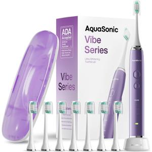 Aquasonic Vibe Series Ultra-Whitening Toothbrush  ADA Accepted Electric Toothbrush - 8 Brush Heads & Travel Case  40,000 VPM Motor & Wireless Charging - 4 Modes w Smart Timer  Satin Violet