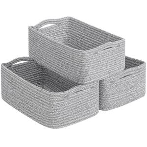 Goodpick Storage Baskets, Small Baskets for Organizing, Toy Storage for Gifting, Woven Rope Shelf Organizer for Nursery Organization 3 Pack, White & Gray, 11 x 7 x 4.5 in