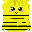Girls One Piece Swimsuits Toddler Cute Ruffle Bathing Suits Quick Dry Beach Swimwear Size 2-7 Years (Yellow Bee)