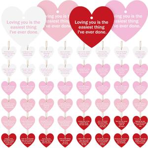 Harloon 48 Pieces Valentine's Day Conversation Hearts Ornaments 2.4inch Mini Love Letter Haning Decoration for Tree Pink Red White Romantic Notes Tag with String for Valentine Wedding Party Gift