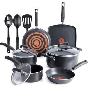 T-fal Signature Nonstick Cookware Set 12 Piece, Oven Broiler Safe 350F, Pots and Pans, Kitchen Cooking Set w/Fry Pans, Saucepans, Saute Pan, Dutch Oven, Griddle, Kitchen, Home, Dishwasher Safe, Black