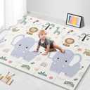 NOONKTY 79x71 Extra Large Baby Play Mat for Floor, Foldable Foam Playmat for Babies 0-12 Months & Kids, Non-Toxic Waterproof Baby Mat for Floor, Thick Playpen Mat for Tummy Time Crawling, Elephant