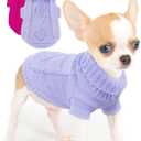 2 Pieces Dog Sweater for Small Dogs Chihuahua Clothes Spring Winter Cute Knitwear Turtleneck Thick Warm Clothes for Yorkie Cat Extra Small Dog Clothes (XX-Small) (plaid Rose+Purple)