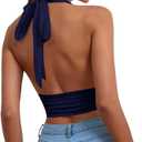 Rooscier Women's Halter Tie Back Crop Top | Deep V Neck Sleeveless Backless Cami (L)