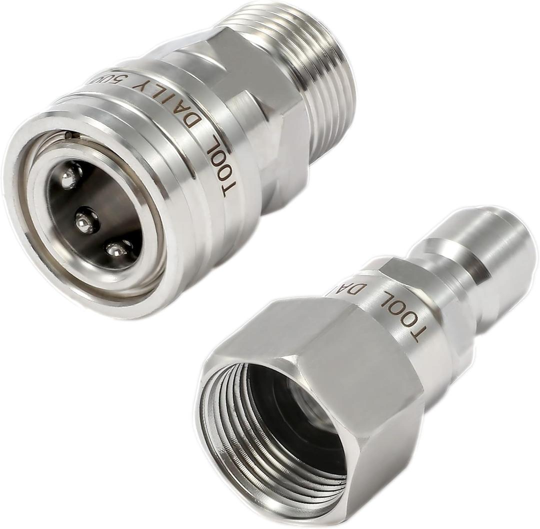 Tool Daily Pressure Washer Adapter Set with Swivel, M22 14mm to 3/8" Quick Connect, Stainless Steel Quick Disconnect Swivel for Power Washer Hose, 5000 PSI