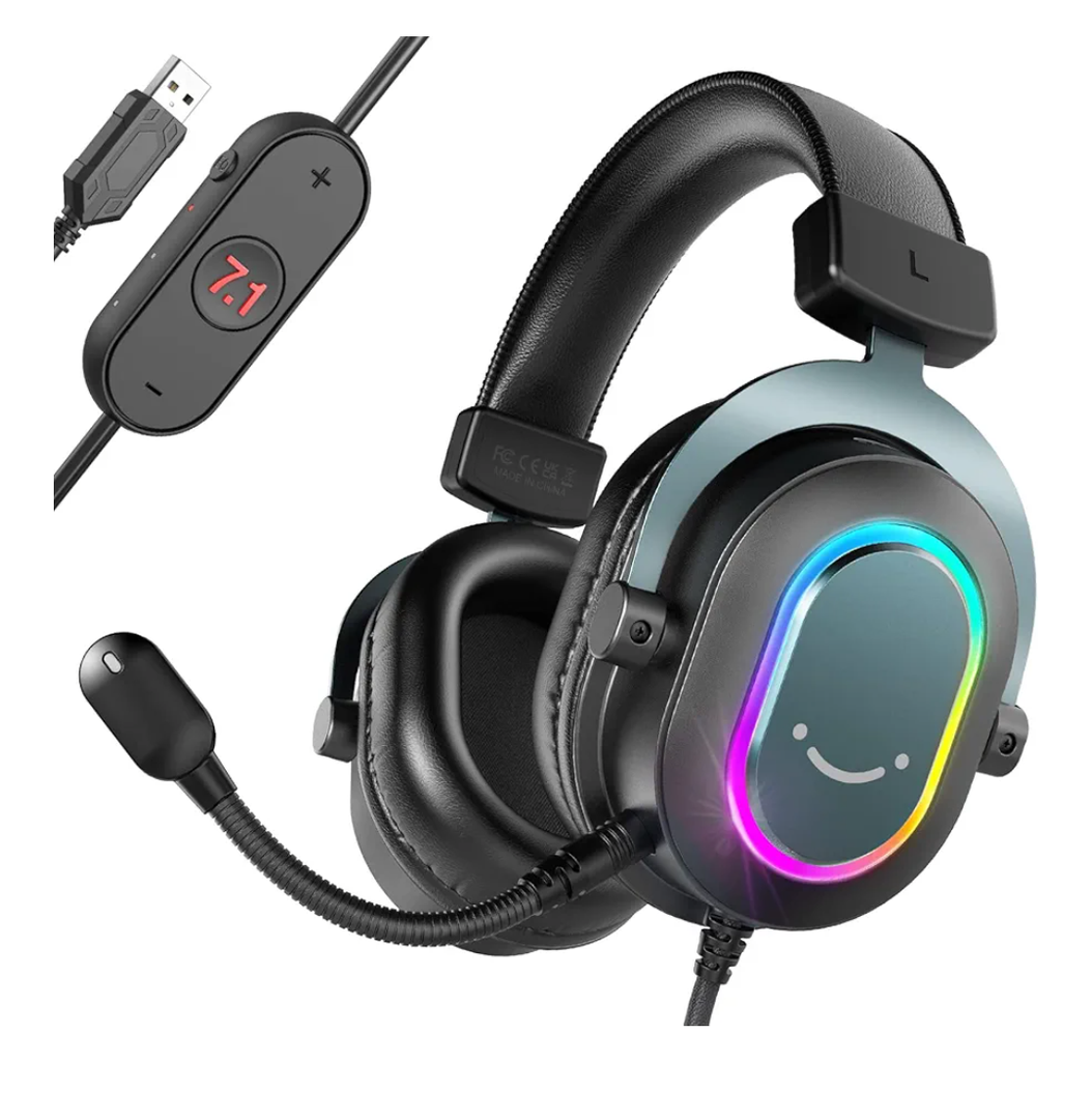 FIFINE Gaming Headset for PC-Wired Headphones with Microphone-7.1 Surround Sound Computer USB Headset for Laptop, Streaming Headphones on PS4/PS5, with EQ Mode, RGB, Soft Ear Pads - AmpliGame H6