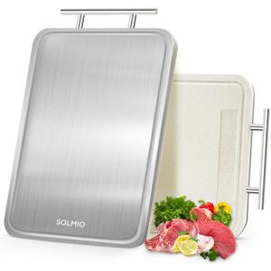 Stainless Steel Cutting Board for Kitchen, Double-Sided Chopping Board with Drip Groove, Food Grade Metal/Wheat Straw PP, Non Toxic Cutting Boards Scratch Resistant Dishwasher Safe