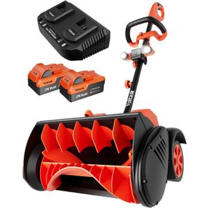 VOLTASK Cordless Snow Shovel with Wheels, 48V | 16-Inch | 4-Ah Brushless Cordless Snow Blower, Battery Snow Blower with Directional Plate & LED Lights (2 * 24V Battery & Dual Quick Charger Included)