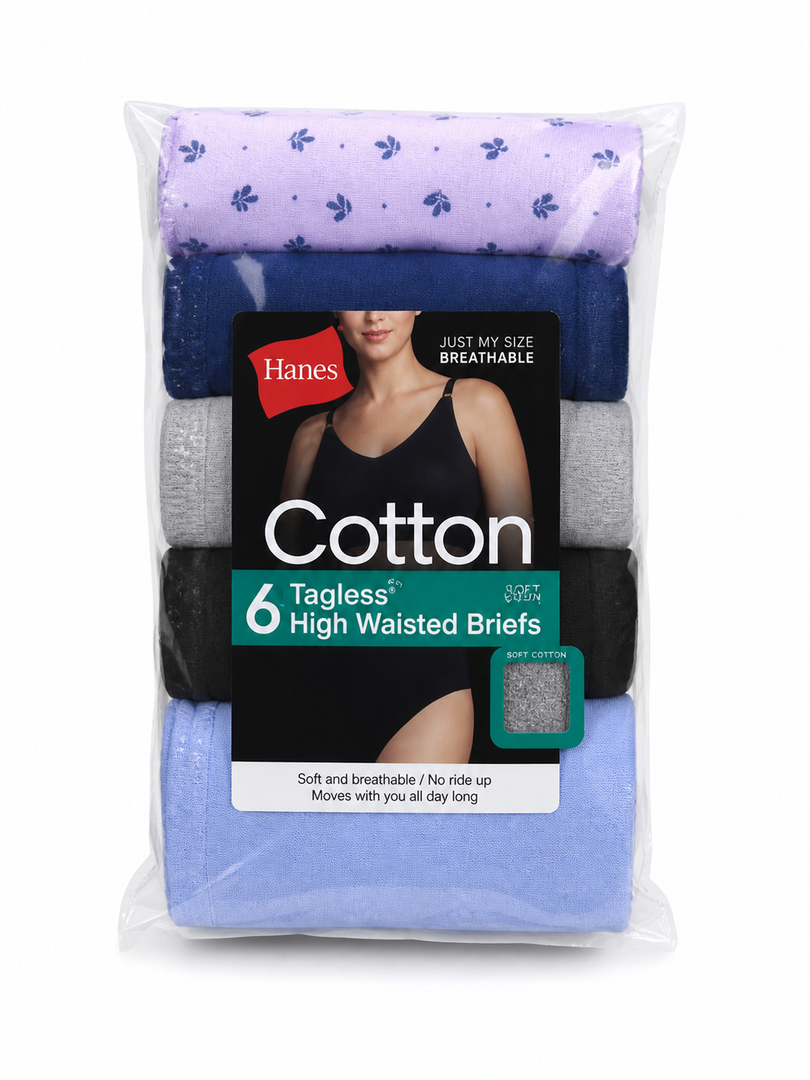 JUST MY SIZE Women's Cool Comfort Cotton High Brief 6Pack, Size 10/2x