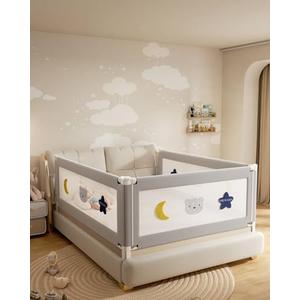Baby Bed Rail Guard for Toddlers, Reinforced 54in Toddler Bed Rails for Full Bed with Height Adjustable, Extra Tall Child Safety Side Railing Guards/Bedrail for Kids, Grey Star, 1 Side 54" Lx28 H
