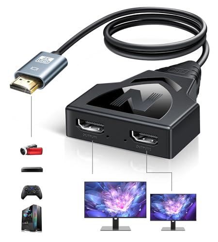 NEWCARE 4K HDMI Cable Splitter 1 in 2 Out with 2.6ft Integrated HDMI 2.0 Cable, 4K@30Hz One Male to Two Female HDMI Splitter, Mirror Only for Two Monitors, Compatible with PS5/4, HDTV, 1080P