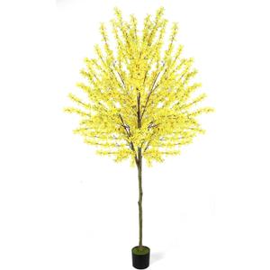 6Ft Tall Artificial Forsythia Tree, Fake Tree Faux Silk Plant with Plastic Nursery Pot, Artificial Plants for Home Office Indoor Decor(Yellow)