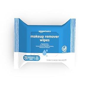 Amazon Basics Makeup Remover Wipes, Gentle Cleansing, Dermatologist Tested, Night Calming, Plant Based, Removes Waterproof Mascara, 25 Count Per Pack, Pack of 1