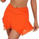 GRAPENT Swim Skirt Bottoms for Women Criss Cross High Waisted Bikini Bottom Layered Mesh Flowy Shorts Bathing Suit Skort Small