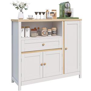 Viaozutis Storage Cabinet with Doors and Drawers,Kitchen Storage Cabinetswith Drawer and Adjustable ShelfWhite, 35.4 inches x 32 inches x 11.8 inches