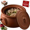 Hakan Suphan Handmade 2.6-Quart Small Clay Cooking Pot with Lid, Unglazed Natural Cookware, Terracotta Cazuela, Casserole Dish, Rice Cooking, Stewpot, Korean, Indian, Mexican Dish 2.5 L