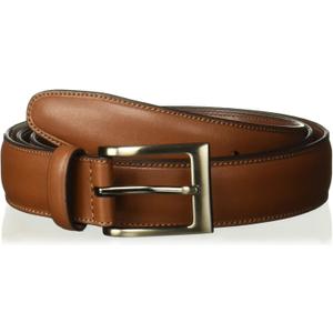 Perry Ellis Men's Timothy Leather Belt with Stitched Edges, Silver Prong Buckle, 1.5" Width (44, Brown)