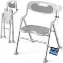 Foldable Shower Chair with Arms and Back Inside Shower, 400LBS Heavy Duty Shower Seat for Elderly Seniors Disabled Adults, U-Shape Cutout 6-Level Height Adjustable Folding Bath Stool