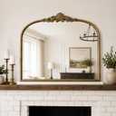 Vintage Baroque Gold Mirror Metal Frame 36x30 Inch, Antique Arched Mantle Retro Oil Rubbed Bronze Ornate Vintage Mirror for Living Room, Fireplace, Entryway, Bathroom
