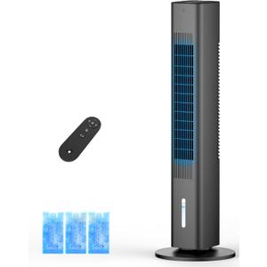Windowless Portable Air Conditioners, 35" Evaporative Air Cooler w/1.2L Water Tank, 3 Ice Packs, 7H Timer, 60° Swing, No Hose No Window Needed, 3-IN-1 Portable AC Unit for Room Bedroom, Black-1