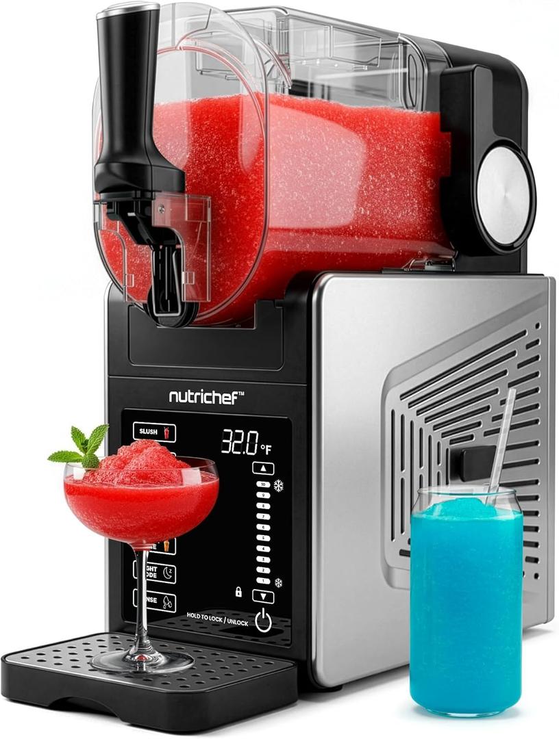 NutriChef Slushie Machine for Home | No Ice Needed Slushys 7-in-1 Preset Programs: Self Clean, Milkshakes, Spiked Slush & More | 64 oz, Quiet Operation, One-Touch Start & Includes Recipes | Black