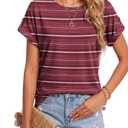 KIFOVEN Womens Summer Tops Short Sleeve Tunic T-Shirt Dressy Casual Blouse Side Split Round Neck Tee Shirts Flower-1 Small (Pink, S)