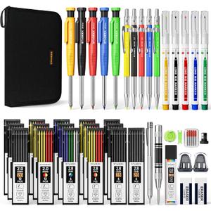 49 Pack Carpenter Pencil Set with Sharpener, Carpenter Pencils with Deep Hole Long-Nib Marker Pens, Carbide Scribe Tool & Construction Pencil for Architect Woodworking with Case