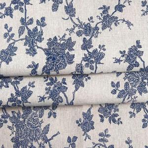 Linen Blue Floral Fabric by The Yard, 62 Inch Width Vintage Flower Patterned Upholstery Fabric for Sewing, Clothing, Quilting, DIY Arts Craft, 2 Yard