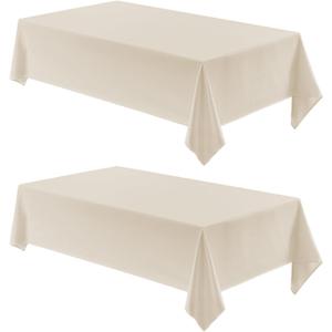 2 Pack Rectangle Tablecloth, 60x120 inch, Water Resistant Wrinkle Free Linen Textured Table Cloth Washable, Decorative Fabric Table Cover for Dining, Party and Camping, Beige