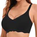 Womens Wireless Seamless Bras No Underwire V Neck Push Up Bras Full Coverage Bralettes Adjustable Supportive T Shirt Bra (Large)